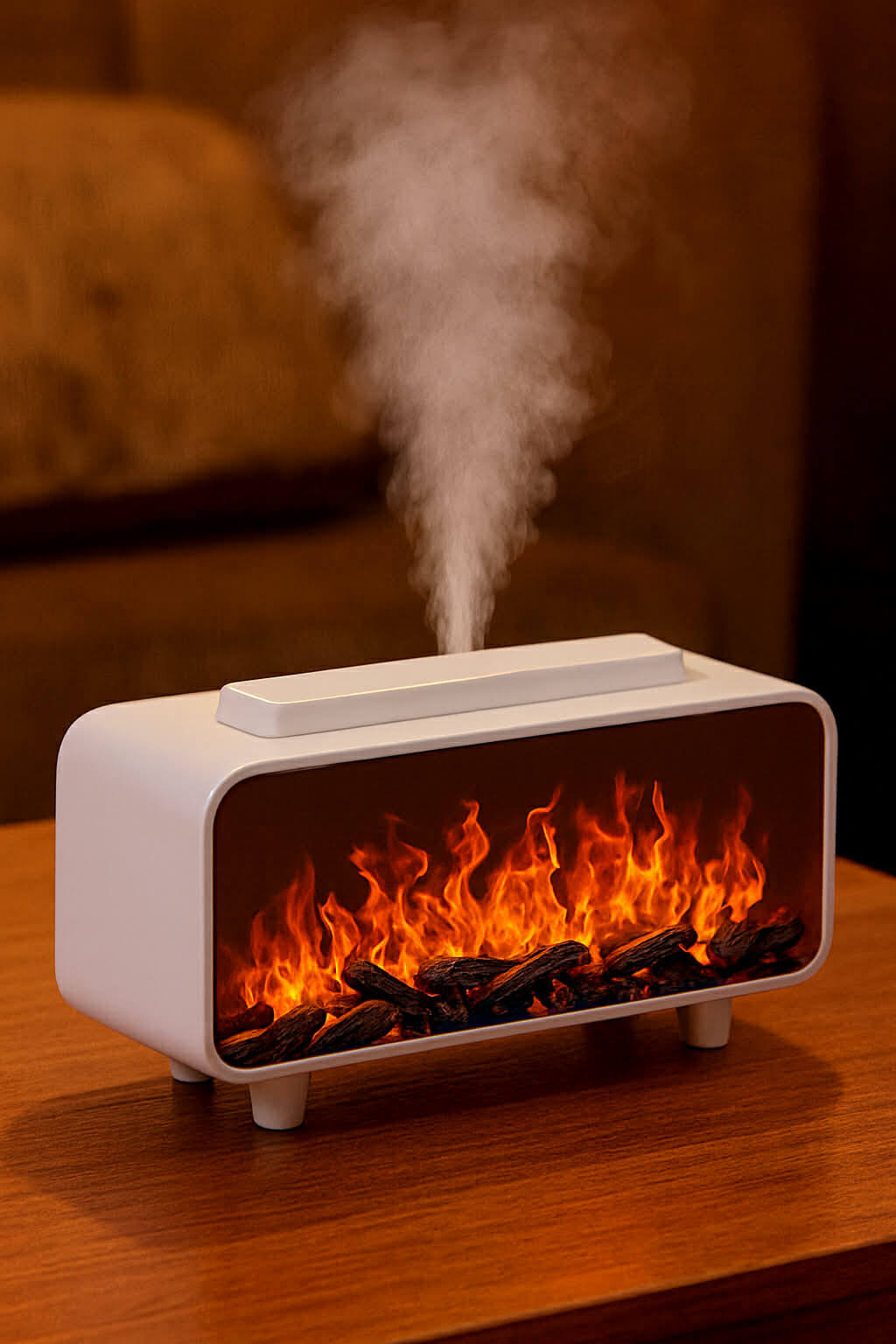 Dyfuzor Ultrasoniczny z Efektem Płomienia 4D • Nawilżacz + Aromaterapia + Magiczna Ozdoba • Podświetlane Kryształy Solne