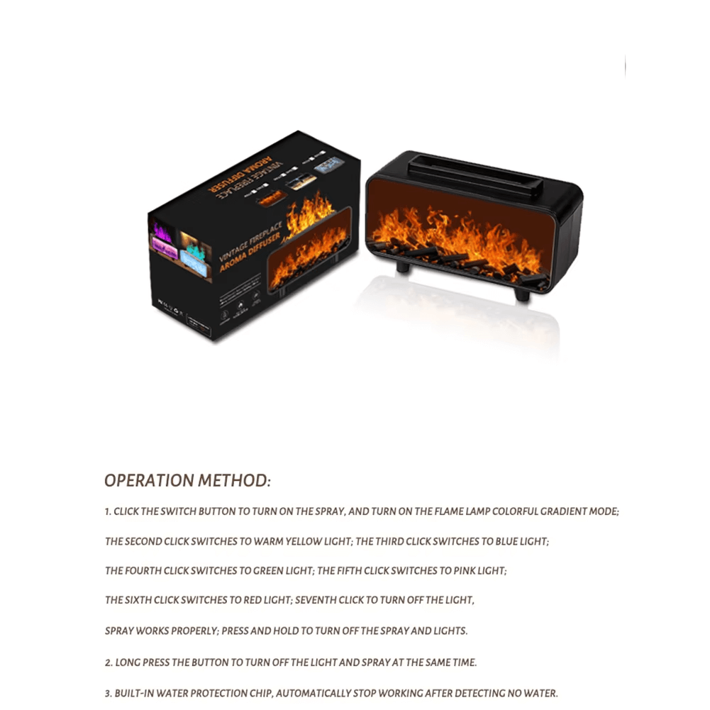 Dyfuzor Ultrasoniczny z Efektem Płomienia 4D • Nawilżacz + Aromaterapia + Magiczna Ozdoba • Podświetlane Kryształy Solne