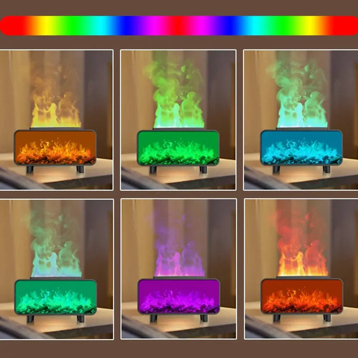 Dyfuzor Ultrasoniczny z Efektem Płomienia 4D • Nawilżacz + Aromaterapia + Magiczna Ozdoba • Podświetlane Kryształy Solne