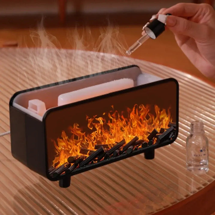 Dyfuzor Ultrasoniczny z Efektem Płomienia 4D • Nawilżacz + Aromaterapia + Magiczna Ozdoba • Podświetlane Kryształy Solne