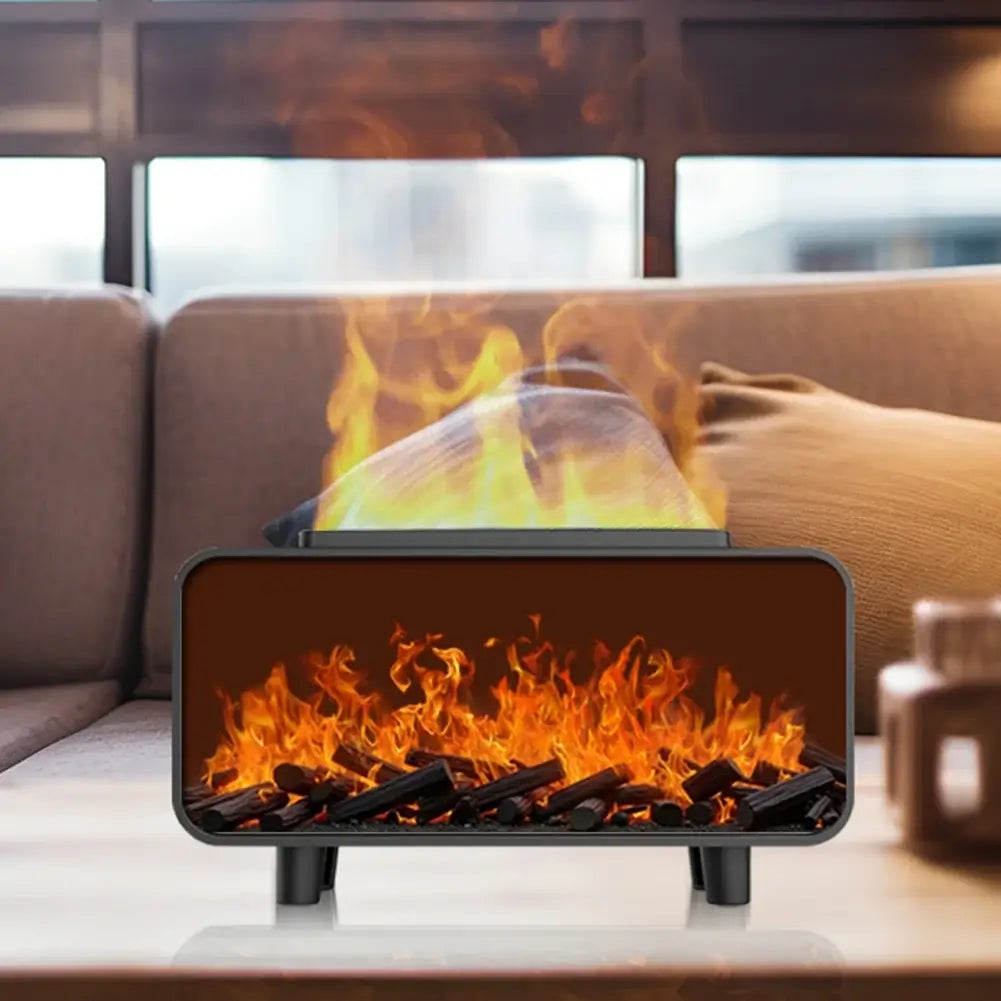 Dyfuzor Ultrasoniczny z Efektem Płomienia 4D • Nawilżacz + Aromaterapia + Magiczna Ozdoba • Podświetlane Kryształy Solne