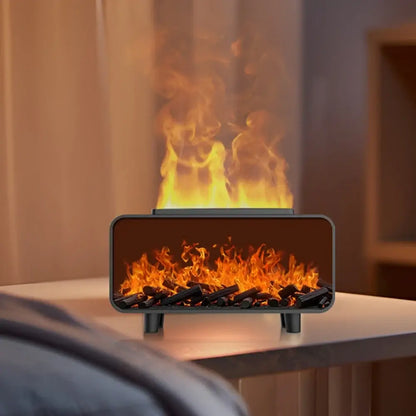 Dyfuzor Ultrasoniczny z Efektem Płomienia 4D • Nawilżacz + Aromaterapia + Magiczna Ozdoba • Podświetlane Kryształy Solne