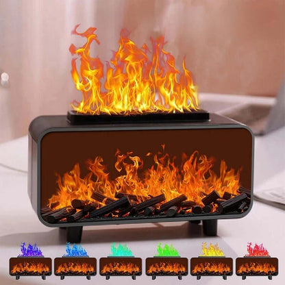 Dyfuzor Ultrasoniczny z Efektem Płomienia 4D • Nawilżacz + Aromaterapia + Magiczna Ozdoba • Podświetlane Kryształy Solne.